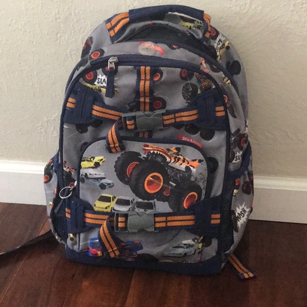 Pottery Barn Hot Wheels Monster Trucks small backpack.
